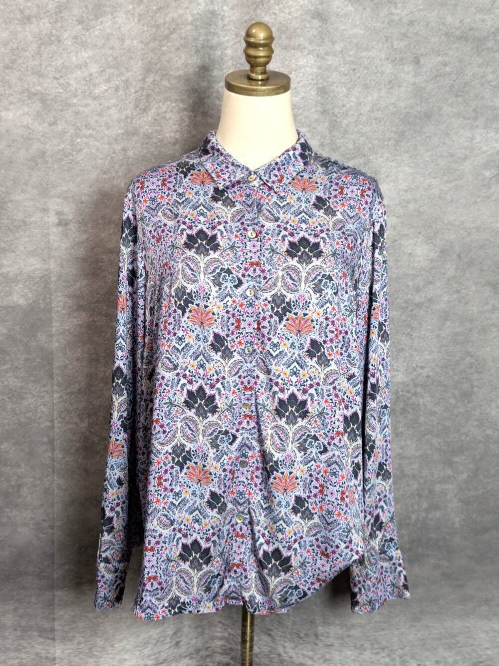 J Jill Visual Kaleidoscope Floral Button Front Blouse PL Purple Boho